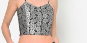Women Silver Lace Crop Top