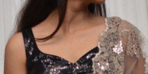 Sequin Sweetheart Neck Blouse