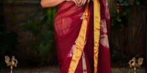 Shibori Dyed Chiffon Saree with Zari Border