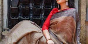 Striped Handloom Linen Saree