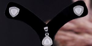 White Triangle Shape Pendant Set with Chain