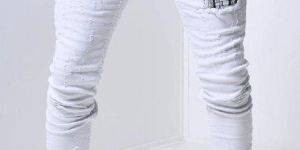 Mens White Patch Jeans
