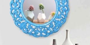 Wooden Sky Blue Frame Mirror