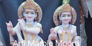 Painted Marble Radha Krishna Statue