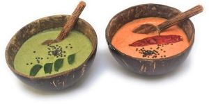 Inaithiram CSBM Mini Coconut Shell Bowls 3 inch Set of 2 with 2 Spoons Handmade & Polished (Brown)