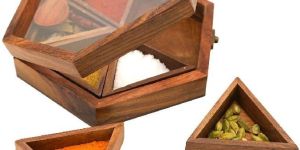 Inaithiram SB06 Wooden Spice Container Box / Masala Box Hexagon Shaped with 6 Containers