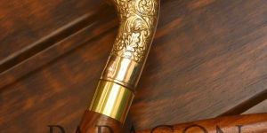 Vintage Brass Victorian Designer Golf Head Wooden Walking Stick Vintage Canes