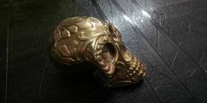 Vintage Heavy Solid Golden Brass Skull Only Head Handle for Shaft Walking Stick