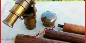 Vintage Solid Brass Handle Victorian Spy Telescope Wooden Walking Stick