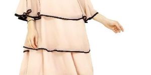 Ladies Peach Bell Sleeve Layered Long Dress