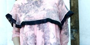 Ladies Peach Floral Printed Round Neck Top