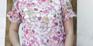 Ladies Pink Floral Printed Round Neck Top