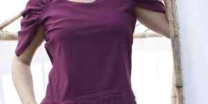 Ladies Purple Plain Square Neck Top
