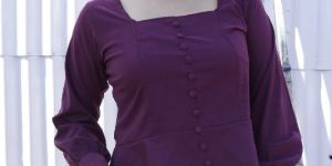 Ladies Purple Button Square Neck Top