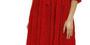 Ladies Red Tie up Neck Fit and Flare Long Dress