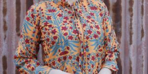 Ladies Orange Tie up Neck Top