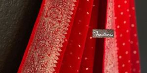 Red Silver Zari Pure Georgette Dupatta