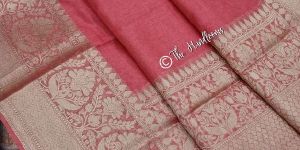 Strawberry Pure Linen Banarasi Sarees