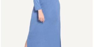 Viscose Lycra Blue V Neck Collar Maxi Dress
