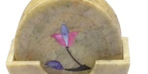 Natural Soapstone Coaster Set with Inlay Work