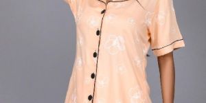Ladies Peach Rayon Shirt and Shorts Set