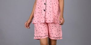 Ladies Pink Rayon Shirt and Shorts Set