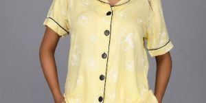 Ladies Yellow Rayon Shirt and Shorts Set