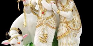 Poly Fiber Radha Krishna with Nandi Statue