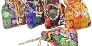 Ethnic Silk Jamavar Potli Bags for Women, Potli Pouches with Pearl Handle, Potli Purse for Return Gi