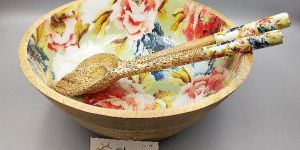 Wooden Salad Bowl with Enamel Print