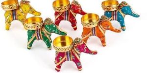 Recycled Material Elephant Tealight Candle Holder Home Decoration Item for Diwali (Multicolor, 8 X 5