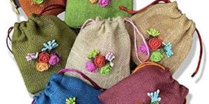 Unisex Colored Jute Potli with Multicolour Flower Jute Linen Potlis Gift Bags for Return Gifts