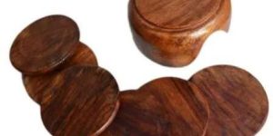 Brown Wooden Coaster Set