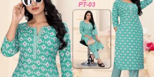 Ladies Rayon Printed Kurti Pant Set