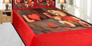 Teddy Print Velvet Double Bed Sheet