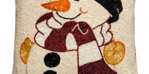 Handmade Snowman Beaded Cushion Cover