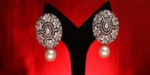 Fancy Brass Crystal Stone Earrings