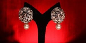 Indo Western Brass Crystal Stone Earrings
