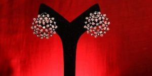 Round Women Brass Crystal Stone Earrings