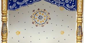 White & Blue Hand Carved Printed Wooden Temple