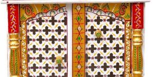 White Printed Wooden Temple with Door