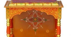 Yellow & Orange Printed Wooden Temple