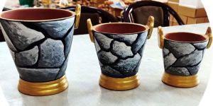Terracotta Printed Bucket Set of 3 Pcs