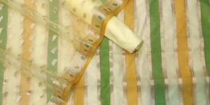 Banarasi chanderi stripe suit with orgenza dupatta & plain bottom