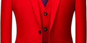 Red 3 Pieces Suit Wedding Suit Dating Suit Official Suit