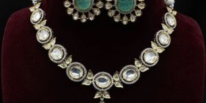 Two Tone Plated Real Kundan Pure Brass Necklace Set