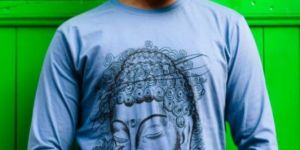 Mens Blue Buddha Printed T-Shirt