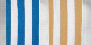 Rekhas Premium Cotton Pool Towel Double-Faced Blue,White & Beige,White Color Cabana Cotton Stripe