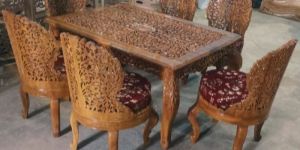 Brown Teak Wood Dining Table Set