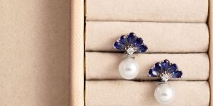 Diamond and Blue Sapphire Earring with Pearl Drop